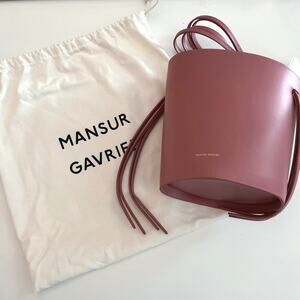 Mansur Gavriel Calfskin Italian Leather Fringe Bucket Bag in Blush